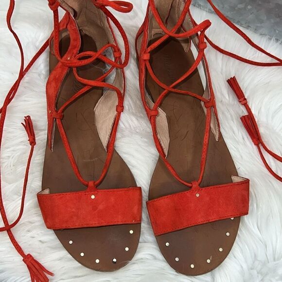 Madewell Size 6.5 Bridget Tassel Lace Up Leather Gladiator Sandals - Picture 3 of 10